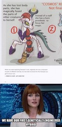 Size: 1494x3034 | Tagged: safe, artist:rebecca dart, tempest shadow, human, hybrid, pony, g4, my little pony: the movie, the art of my little pony: the movie, bryce dallas howard, caption, claire dearing, concept art, female, jurassic park, jurassic world