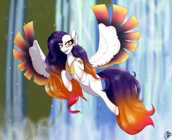 Size: 2391x1941 | Tagged: safe, artist:teagem, oc, oc only, oc:sunshine, pony, spread wings, waterfall, wings
