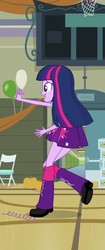 Size: 454x1080 | Tagged: safe, screencap, twilight sparkle, equestria girls, g4, my little pony equestria girls, balloon, clothes, female, leg warmers, pleated skirt, shoes, skirt, solo