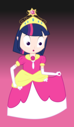 Size: 700x1192 | Tagged: safe, artist:disty dusk, twilight sparkle, human, g4, :o, big crown thingy, clothes, coronation dress, crossdressing, dress, dusk shine, evening gloves, gloves, humanized, jewelry, long gloves, open mouth, princess dusk shine, regalia, rule 63, solo, tiara