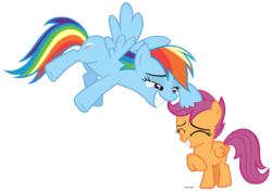 Size: 7317x5185 | Tagged: safe, artist:mandash1996, rainbow dash, scootaloo, pegasus, pony, campfire tales, g4, absurd resolution, cute, cutealoo, eyes closed, noogie, scootalove, simple background, transparent background, vector