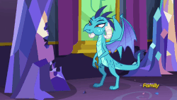 Size: 806x454 | Tagged: safe, screencap, princess ember, dragon, g4, triple threat, animated, chewing the scenery, cute, eating, emberbetes, female, gif, raised eyebrow, reversed