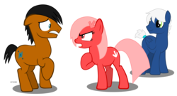 Size: 3967x2138 | Tagged: safe, artist:mandash1996, oc, oc only, oc:chiprodash, oc:downvote, oc:snowy knight, pony, derpibooru, g4, angry, derpibooru ponified, dowy, high res, meta, ponified, scared, simple background, transparent background, vector