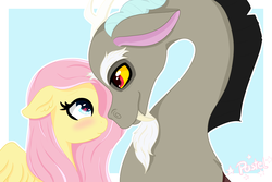 Size: 4000x2667 | Tagged: safe, artist:pastel-pony-princess, discord, fluttershy, g4, ear fluff, female, heart eyes, looking at each other, male, ship:discoshy, shipping, straight, wingding eyes