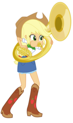 Size: 687x1163 | Tagged: safe, artist:discorded-joker, edit, applejack, equestria girls, g4, facing the right way, female, musical instrument, playing instrument, simple background, solo, sousaphone, transparent background, tuba, tubajack, vector