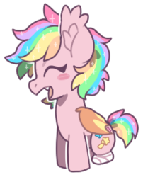 Size: 241x298 | Tagged: safe, artist:kilukuu, oc, oc only, oc:paper stars, bat pony, pony, amputee, bandage, cute, cute little fangs, ear fluff, eeee, eyes closed, fangs, missing limb, ocbetes, open mouth, paperbetes, simple background, smiling, stump, transparent background
