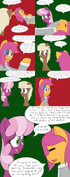 Size: 1600x4000 | Tagged: safe, artist:jake heritagu, cheerilee, scootaloo, oc, oc:sandy hooves, pony, comic:ask motherly scootaloo, g4, comic, couch, hairpin, motherly scootaloo, sweatshirt