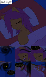 Size: 2400x4000 | Tagged: safe, artist:jake heritagu, scootaloo, pony, comic:ask motherly scootaloo, g4, bed, blanket, comic, glowing eyes, motherly scootaloo, pillow, sleeping