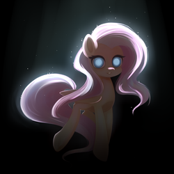 Size: 900x900 | Tagged: safe, artist:exceru-karina, fluttershy, ghost, pegasus, pony, undead, g4, female, flutterghost, folded wings, glowing, glowing eyes, looking at you, mare, solo, spirit, three quarter view, wings