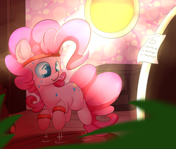 Size: 1497x1262 | Tagged: safe, artist:madacon, pinkie pie, earth pony, pony, g4, atg 2017, cute, exercise, female, morning ponies, newbie artist training grounds, open mouth, solo, sweat, sweatband, younger