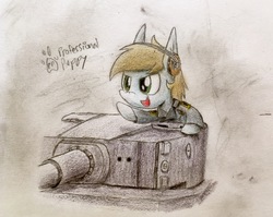 Size: 3468x2761 | Tagged: safe, artist:professionalpuppy, oc, oc only, oc:anticular pony, pony, clothes, high res, tank (vehicle), tiger (tank), traditional art, uniform