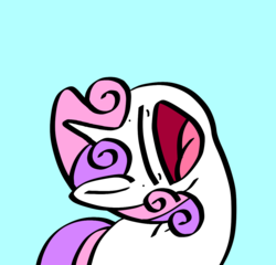 Size: 1200x1150 | Tagged: safe, artist:justanotherponyartblog, sweetie belle, pony, unicorn, g4, cursed, cursed image, female, filly, funny face, just another pony art blog, silly face, solo