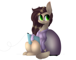 Size: 6000x4700 | Tagged: safe, artist:hyshyy, oc, oc only, oc:ella, pony, absurd resolution, clothes, deer tail, hoodie, mafe, simple background, solo, tablet, transparent background