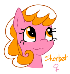 Size: 405x423 | Tagged: safe, artist:rosequartz1, oc, oc only, oc:sherbet, earth pony, pony, bust, female, filly, offspring, parent:button mash, parent:sweetie belle, parents:sweetiemash, portrait, simple background, solo, white background