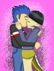 Size: 3251x4238 | Tagged: safe, artist:cartoonanimefan2000, flash sentry, oc, equestria girls, g4, canon x oc, couple, gay, kissing, love, male, shipping