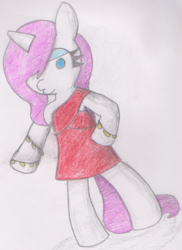 Size: 644x883 | Tagged: safe, artist:threetwotwo32232, rarity, pony, g4, clothes, dress, duckface, female, jewelry, newbie artist training grounds, pencil drawing, solo, standing, traditional art