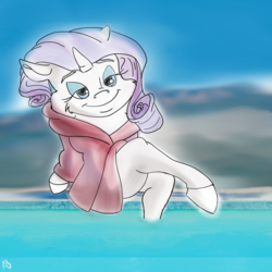 Size: 2048x2048 | Tagged: safe, artist:rupony, rarity, pony, g4, clothes, cute, female, high res, poolside, relaxing, solo