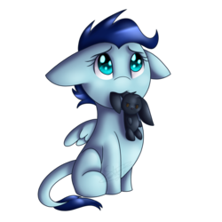 Size: 1500x1500 | Tagged: safe, artist:sketchthebluepegasus, oc, oc only, oc:feather night, pegasus, pony, rabbit, female, filly, floppy ears, plushie, simple background, solo, transparent background