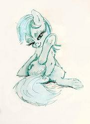 Size: 1262x1744 | Tagged: safe, artist:xbi, lyra heartstrings, pony, unicorn, g4, bedroom eyes, female, looking at you, smiling, solo, traditional art, underhoof, whiteboard
