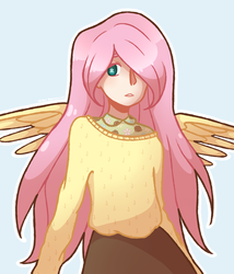 Size: 1200x1400 | Tagged: safe, artist:iguanasarerad, fluttershy, human, g4, female, humanized, solo, winged humanization, wings