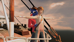 Size: 3020x1698 | Tagged: safe, artist:dominator2001, artist:scalelover, oc, oc only, oc:nick, human, anthro, 3d, anthro oc, couple, flying, life is strange, max caulfield, source filmmaker, titanic