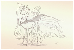 Size: 1023x697 | Tagged: safe, artist:sherwoodwhisper, oc, oc only, oc:eri, pony, unicorn, cape, clothes, female, mare, peytral, solo, traditional art