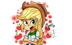 Size: 1150x720 | Tagged: safe, artist:shamy-crist, applejack, equestria girls, g4, chibi, crossed arms, female, solo