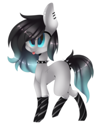 Size: 3236x3901 | Tagged: safe, artist:hyshyy, oc, oc only, pony, unicorn, choker, clothes, female, high res, mare, simple background, socks, solo, spiked choker, tongue out, transparent background