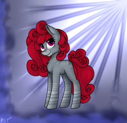 Size: 1594x1538 | Tagged: safe, artist:tyna, oc, oc only, oc:cuddle dreamer, earth pony, pony, zebra, solo