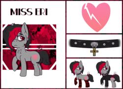 Size: 1800x1300 | Tagged: safe, artist:lazerblues, oc, oc only, oc:miss eri, pony, black and red mane, choker, clothes, collar, cut, hair over one eye, panties, reference sheet, socks, solo, striped socks, striped underwear, two toned mane, underwear