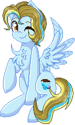 Size: 149x248 | Tagged: safe, artist:sketchyhowl, oc, oc only, oc:dulcet ice cocoa, pegasus, pony, animated, chest fluff, cute, female, gif, mare, one eye closed, pixel art, simple background, solo, transparent background, wink