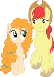 Size: 4096x5826 | Tagged: safe, artist:tralomine, bright mac, pear butter, earth pony, pony, g4, the perfect pear, .svg available, absurd resolution, female, husband and wife, looking at each other, male, mare, ship:brightbutter, shipping, simple background, smiling, stallion, straight, transparent background, vector