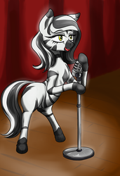 Size: 1300x1900 | Tagged: safe, artist:b-i-r, oc, oc only, oc:ceres, zebra, clean, female, mare, microphone, singing, solo