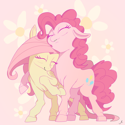 Size: 5600x5600 | Tagged: safe, artist:docwario, fluttershy, pinkie pie, pony, g4, absurd resolution, cuddling, cute, eyes closed, female, lesbian, ship:flutterpie, shipping, smiling