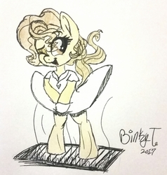 Size: 1827x1923 | Tagged: safe, artist:binkyt11, derpibooru exclusive, pony, female, mare, marilyn monroe, newbie artist training grounds, ponified, skirt blow, solo, the seven year itch, traditional art