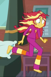 Size: 426x648 | Tagged: safe, screencap, sunset shimmer, equestria girls, g4, monday blues, my little pony equestria girls: summertime shorts, barefoot, clothes, feet, female, pajamas, sunset's apartment