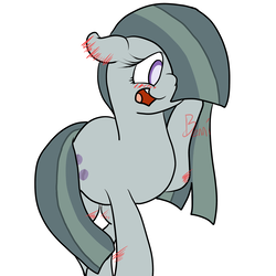 Size: 2500x2500 | Tagged: safe, artist:bennimarru, derpibooru exclusive, marble pie, earth pony, pony, g4, blushing, crossed legs, female, high res, request, solo, watermark
