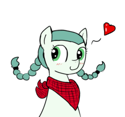 Size: 640x600 | Tagged: safe, artist:ficficponyfic, artist:methidman, color edit, edit, oc, oc only, oc:emerald jewel, pony, colt quest, alternate color palette, bandana, blushing, child, color, colored, colt, cute, femboy, foal, heart, heart attack inducing art, hnnng, male, pigtails, simple background, smiling, solo, white background