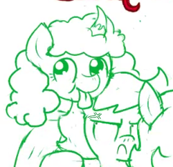 Size: 340x329 | Tagged: safe, artist:ficficponyfic, edit, oc, oc only, oc:emerald jewel, oc:pipadeaxkor, oc:ruby rouge, demon, demon pony, earth pony, pony, colt quest, angry, cross-popping veins, cute, female, filly, foal, frown, horn, irritated, monochrome, offscreen character, scowl, tongue out