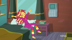 Size: 1280x720 | Tagged: safe, screencap, sunset shimmer, eqg summertime shorts, equestria girls, g4, monday blues, feet, female, sunset's apartment, the ass was fat