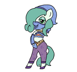 Size: 640x600 | Tagged: safe, artist:ficficponyfic, oc, oc only, oc:emerald jewel, gerudo, pony, colt quest, child, clothes, color, colt, crossdressing, crossover, dress, eyeshadow, femboy, foal, hair over one eye, makeup, male, ponified, shoes, simple background, smiling, solo, sultry pose, the legend of zelda, the legend of zelda: breath of the wild, tongue out, trap, veil, white background