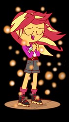Size: 1440x2560 | Tagged: safe, artist:psychodiamondstar, sunset shimmer, equestria girls, g4, my little pony equestria girls: legend of everfree, black background, clothes, embrace the magic, eyes closed, female, simple background, singing, solo