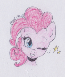 Size: 547x649 | Tagged: safe, artist:marta4708, pinkie pie, earth pony, pony, g4, bust, female, mare, one eye closed, portrait, solo, traditional art, wink