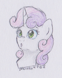 Size: 357x451 | Tagged: safe, artist:marta4708, sweetie belle, pony, unicorn, g4, bust, female, filly, portrait, solo, traditional art