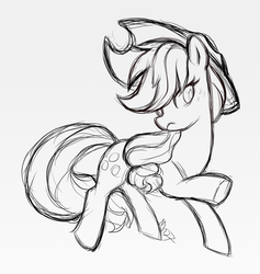 Size: 1280x1348 | Tagged: safe, artist:mn27, applejack, earth pony, pony, g4, female, gray background, grayscale, mare, monochrome, raised hoof, simple background, sketch, solo
