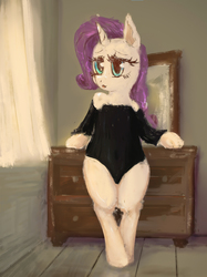 Size: 2000x2667 | Tagged: safe, artist:plotcore, rarity, pony, unicorn, g4, bipedal, bipedal leaning, clothes, female, high res, leaning, leotard, mare, newbie artist training grounds, solo