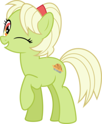 Size: 5677x6930 | Tagged: safe, artist:jhayarr23, granny smith, earth pony, pony, g4, the perfect pear, absurd resolution, adorasmith, cute, female, mare, one eye closed, raised hoof, simple background, solo, transparent background, vector, young granny smith, younger