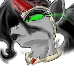 Size: 800x800 | Tagged: safe, artist:project00wolfen, king sombra, pony, g4, black lipstick, colored sketch, eyeshadow, fangs, female, lipstick, makeup, mare, queen umbra, rule 63, solo