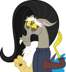 Size: 1609x1747 | Tagged: safe, artist:frownfactory, discord, discordant harmony, g4, .svg available, alternate hairstyle, black hair, clothes, long hair, male, red eyes, simple background, solo, svg, transparent background, vector, wings