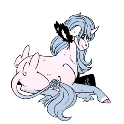 Size: 1024x1024 | Tagged: safe, artist:cinnamonsparx, oc, oc only, oc:floris, pony, unicorn, wildling unicorn, ambiguous gender, cloven hooves, floppy ears, prone, simple background, solo, transparent background